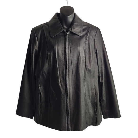 Worthington Leather Jacket womens Black Genuine Leather Zip Up Lined Like New L - Picture 1 of 10